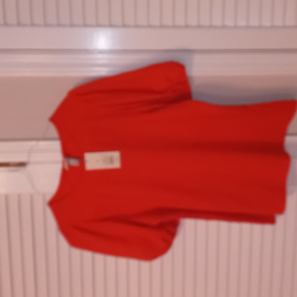 A new day red puffed sleeves pullover shirt